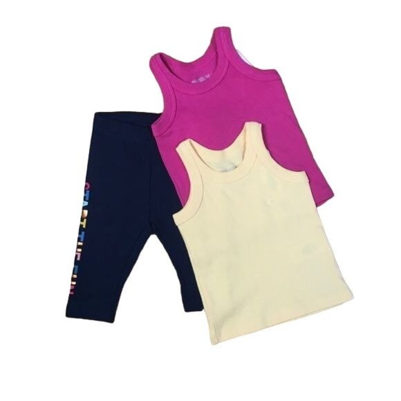 Gymboree Tank Tops & Sweatpants Set - Yellow/Pink Tank Tops, Navy Blue Sweatpant